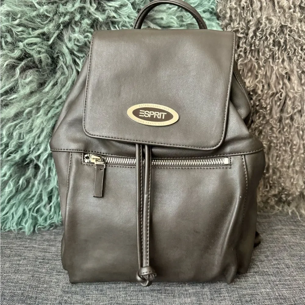 Y2K Esprit Vintage Faux Leather Drawstring Backpack